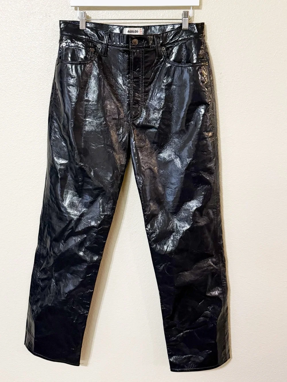 Agolde Recycled Leather 90's Pinch Waist in Shadow Patent A164-1351 size 31